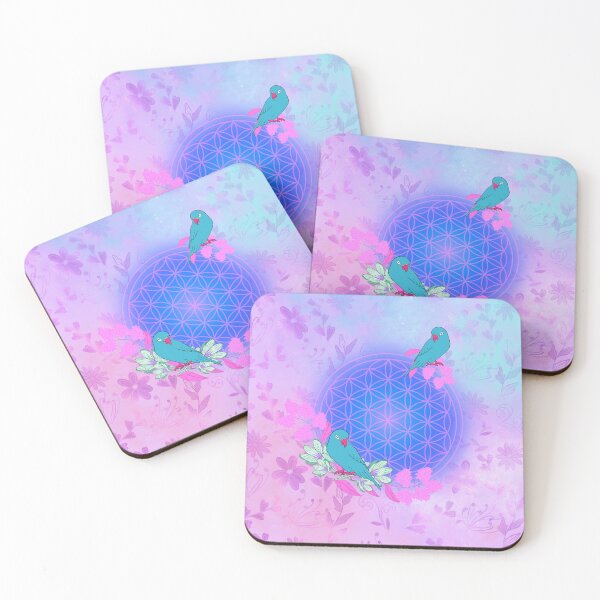 Item preview, Blue Parakeets & Flower of Life – Soft, Soothing and Colorful Pattern designed and sold by Le royaume des fleurs.