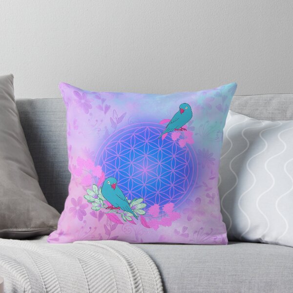 Item preview, Blue Parakeets & Flower of Life – Soft, Soothing and Colorful Pattern designed and sold by Le royaume des fleurs.