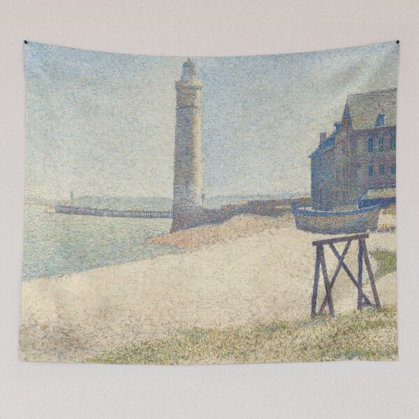 Item preview, The Lighthouse at Honfleur by Georges Seurat: Coastal Pointillist Fine Art Print designed and sold by artofuniverse.