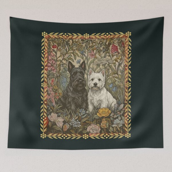 Item preview, Cottagecore Scottie Westie Floral Garden Art designed and sold by AntiqueImages.