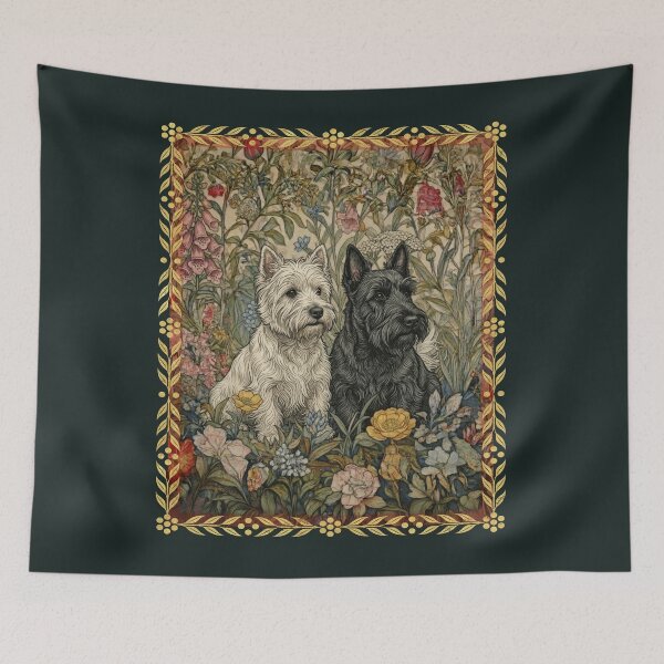 Item preview, Cottagecore Westie Scottie Dogs English Garden designed and sold by AntiqueImages.