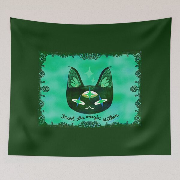 Item preview, Trust the Magic Within Mystic Cat Art in Green designed and sold by ghostieking.
