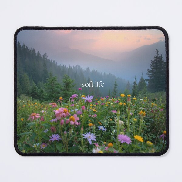Item preview, Soft Life — Dreamy Wildflower Field Morning Fog Mountain Aesthetic Cottagecore Nature Art Print Gift Women designed and sold by Sixième Studio.