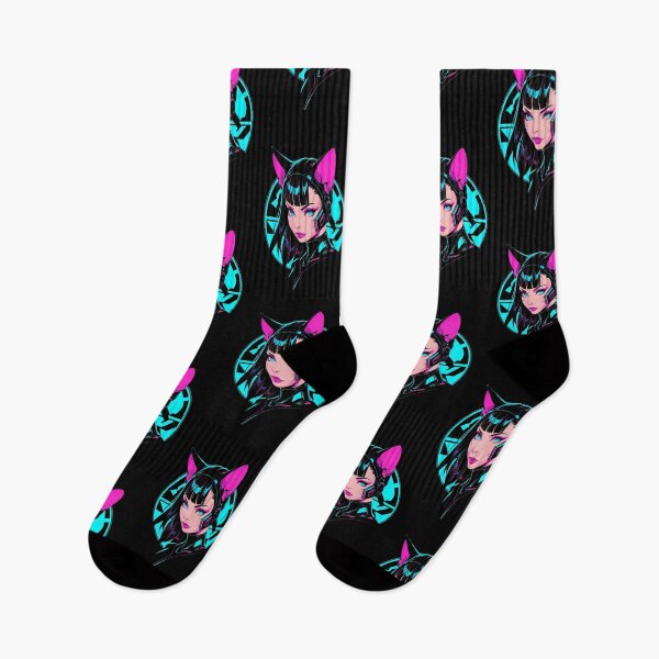 Item preview, Cyberpunk Cat Girl Neon Synthwave Aesthetic designed and sold by Quotable Gear.