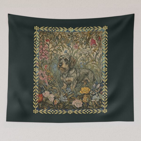 Item preview, Bearded Dachshund Victorian Garden Floral Design designed and sold by AntiqueImages.