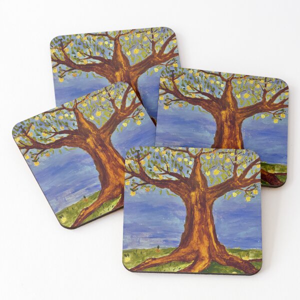 Item preview, Golden Apple Dream Tree — Folk Art Acrylic Painting designed and sold by VisionBazaar.