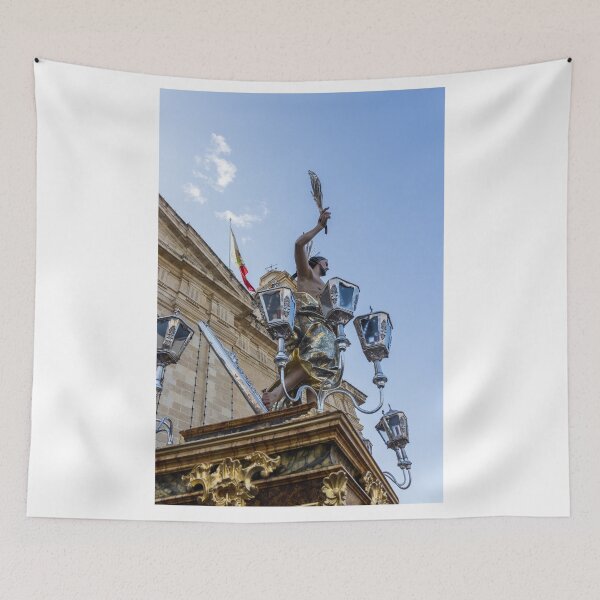 Item preview, Religious Statue On Ornate Processional Float With Lanterns At Church Festival designed and sold by Nmallia.