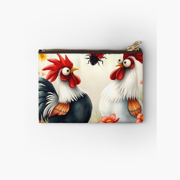 Item preview, Funny Rooster Duo & Lucky Ladybug in Flower Garden designed and sold by Serene Strokes Art.