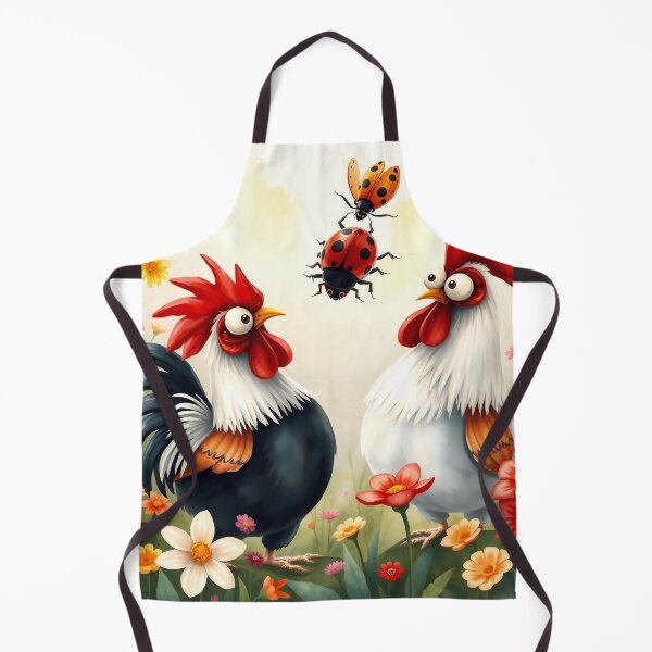 Item preview, Funny Rooster Duo & Lucky Ladybug in Flower Garden designed and sold by Serene Strokes Art.