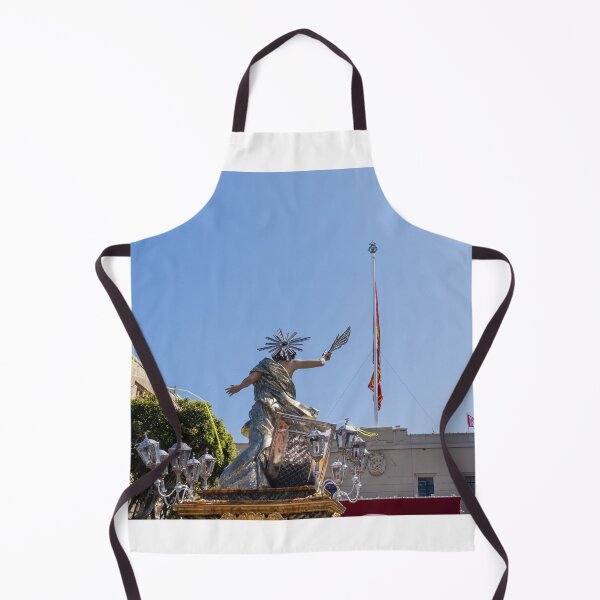 Item preview, Religious Procession Statue On Ornate Float With Spanish Flag Against Clear Blue Sky designed and sold by Nmallia.