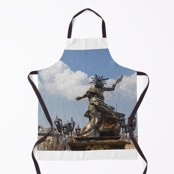 Item preview, Religious Procession Statue On Ornate Float With Spanish Flag Against Clear Blue Sky designed and sold by Nmallia.
