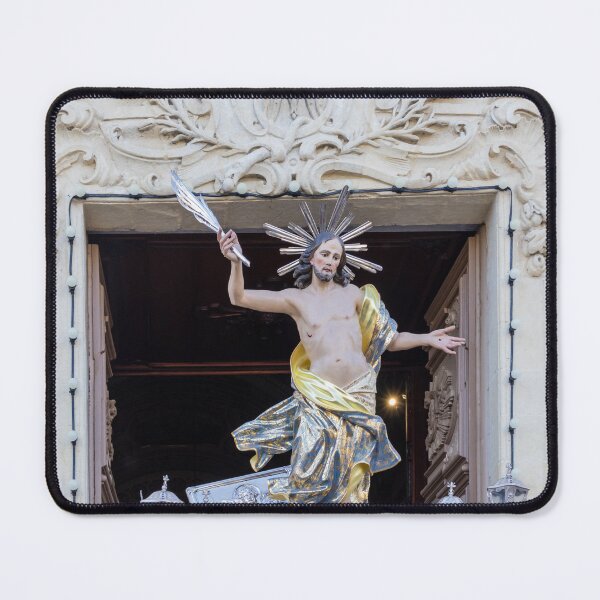 Item preview, Baroque Statue Of The Risen Christ Displayed From An Ornate Church Portal During Procession designed and sold by Nmallia.