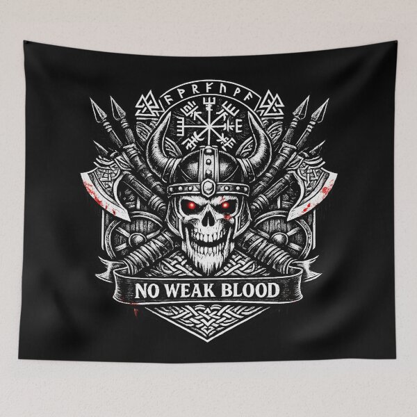 Item preview, No Weak Blood Viking Skull Shirt – Norse Warrior Helmet, Vegvisir Compass, Viking Axe Nordic Mythology Design designed and sold by R3X .