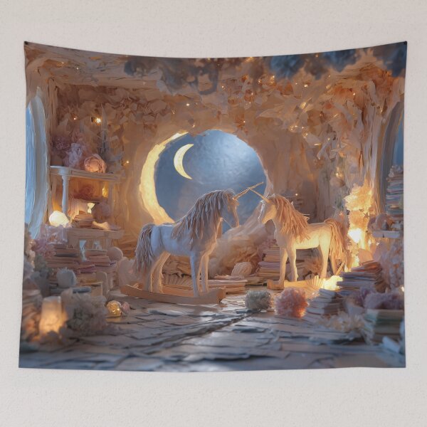 Item preview, Enchanting Unicorn Moonlit Library Dreamscape Art designed and sold by DreamyPixelsArt.