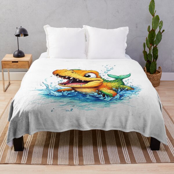 Item preview, Cute Cartoon Crocodile Fish Splash – Orange Green Funny Sea Creature Illustration designed and sold by bambooks.tabooks.