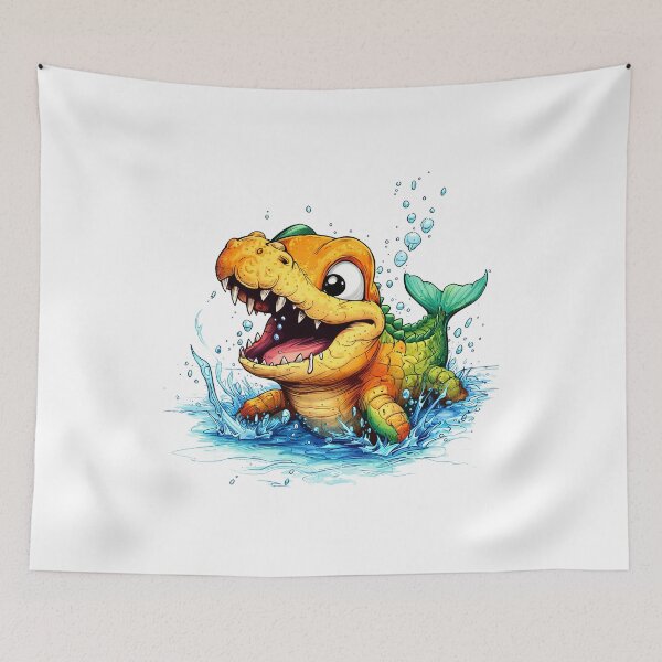 Item preview, Cute Cartoon Crocodile Fish Splash – Orange Green Funny Sea Creature Illustration designed and sold by bambooks.tabooks.
