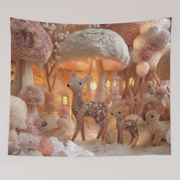 Item preview, Whimsical Deer Family in Glowing Mushroom Forest designed and sold by DreamyPixelsArt.