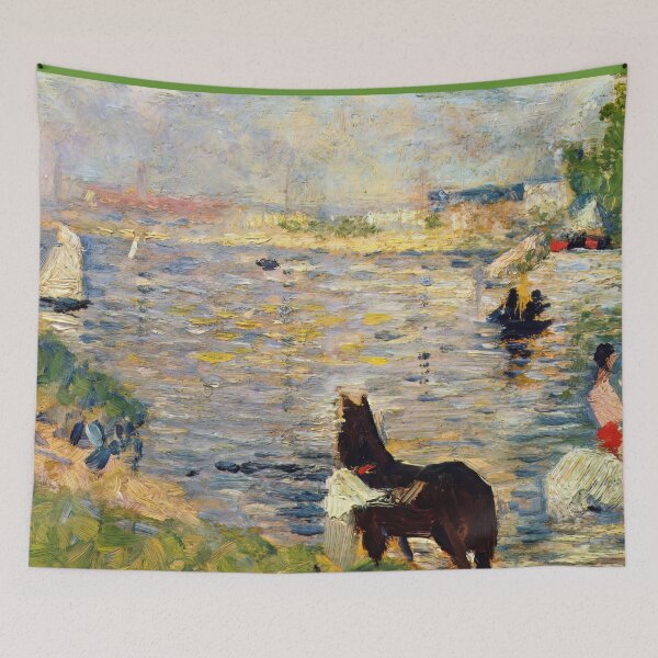 Item preview, White and Black Horse in the River by Georges Seurat: Neo Impressionist Poster designed and sold by artofuniverse.