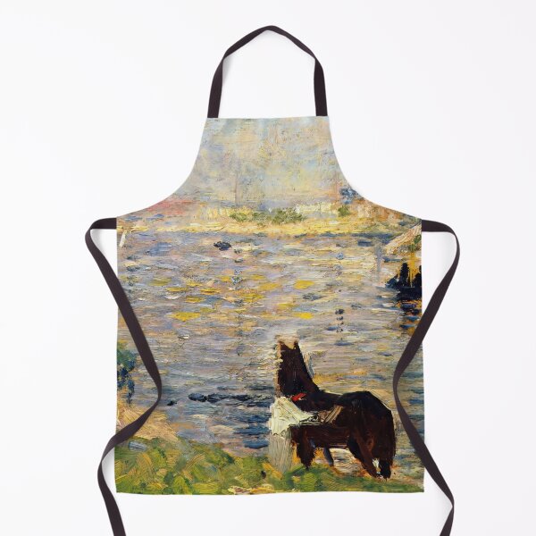 Item preview, White and Black Horse in the River by Georges Seurat: Neo Impressionist Poster designed and sold by artofuniverse.