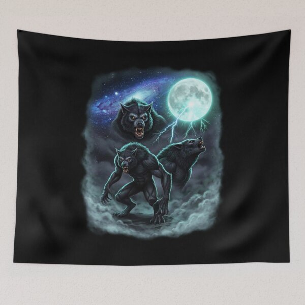 Item preview, Three Werewolves Howling Under A Glowing Full Moon designed and sold by EthosWear.