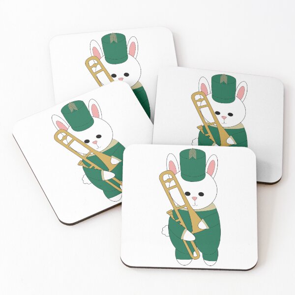 Item preview, Cute Marching Band Bunny Playing Trombone – Green & Gold Kawaii Musician Rabbit designed and sold by ValeriesGallery.