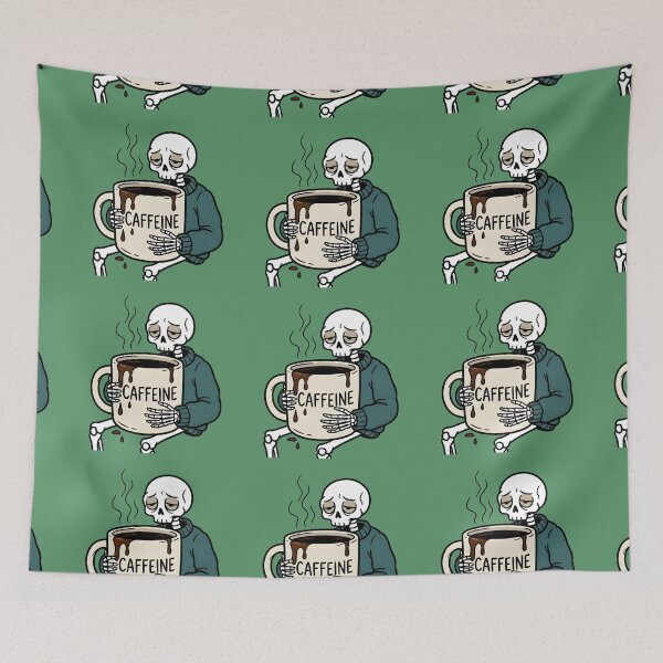 Item preview, Tired Skeleton Coffee Design – “Caffeine” Mug Graphic | Funny Dark Humor Coffee Lover Art designed and sold by Raw Tigers.