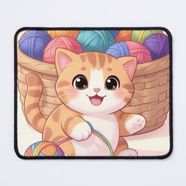 Item preview, Happy Ginger Kitten Playing with Rainbow Yarn designed and sold by Serene Strokes Art.