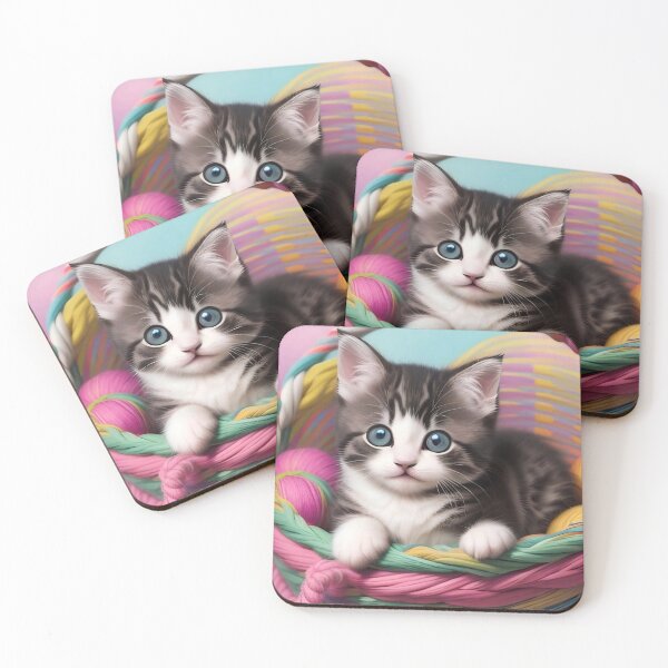 Item preview, Dreamy Grey Kitten in a Soft Pastel Basket designed and sold by Serene Strokes Art.