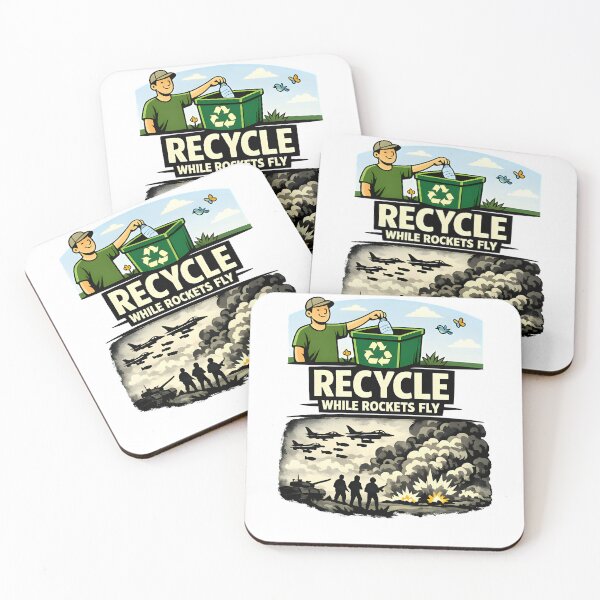 Item preview, Recycle While Rockets Fly – Satirical War & Eco Design designed and sold by darkan1.
