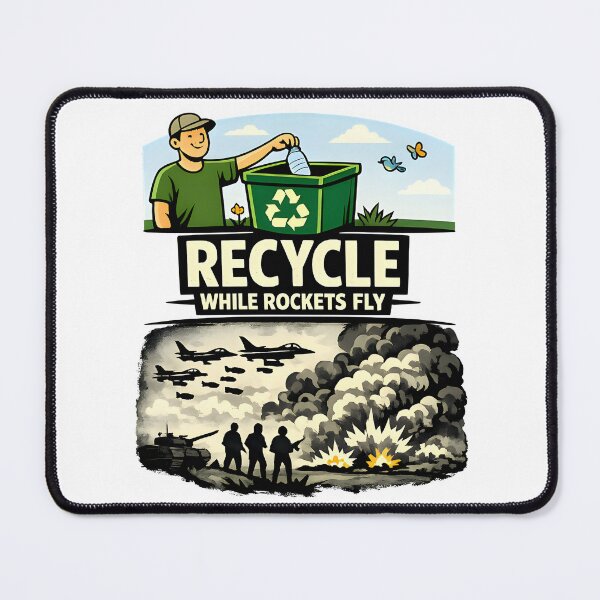 Item preview, Recycle While Rockets Fly – Satirical War & Eco Design designed and sold by darkan1.