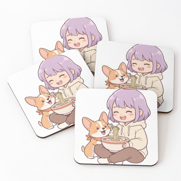 Item preview, Cute Anime Girl Sharing Ramen with Corgi designed and sold by MythicCotton.