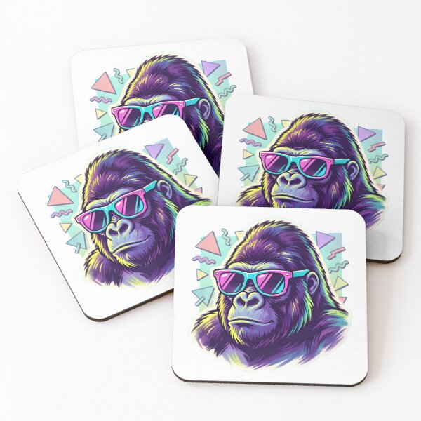 Item preview, Neon Vaporwave Gorilla - 80s Retro Memphis Aesthetic Art  designed and sold by Kmdigitals.