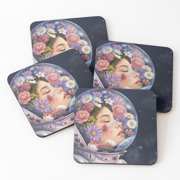 Item preview, Floral Astronaut Girl Sticker Celestial Space Botanical Dreamy Galaxy Helmet Cosmic Art Print designed and sold by Wander & Whim Designs.
