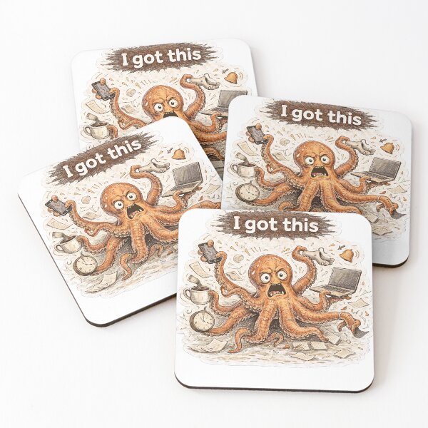 Item preview, Octopus Multitasking Sticker – Funny Burnout and Overload Animal Art designed and sold by Felixuss.