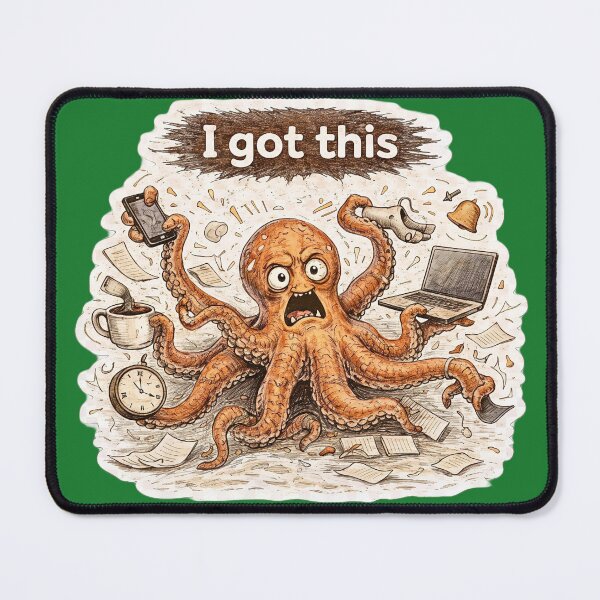 Item preview, Octopus Multitasking Sticker – Funny Burnout and Overload Animal Art designed and sold by Felixuss.
