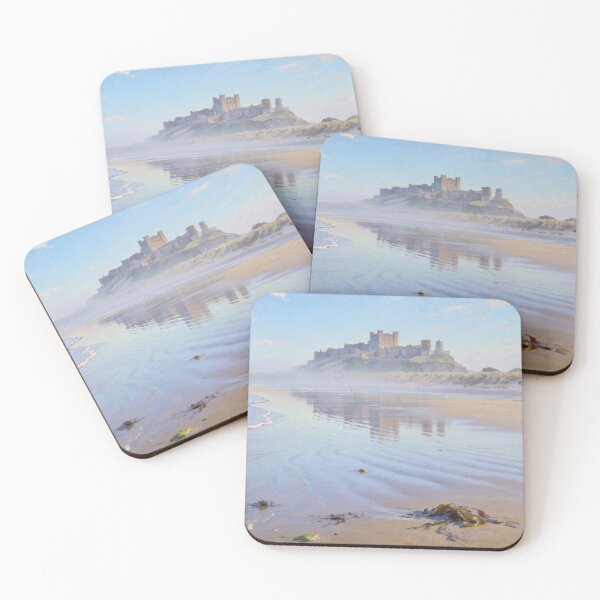 Item preview, Bamburgh Castle Beach Painting – Northumberland Coastal Art designed and sold by QuietCanvasArtworks.