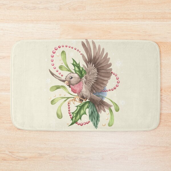 Item preview, Festive Watercolor Robin with Holly & Mistletoe designed and sold by LCWaterworth.