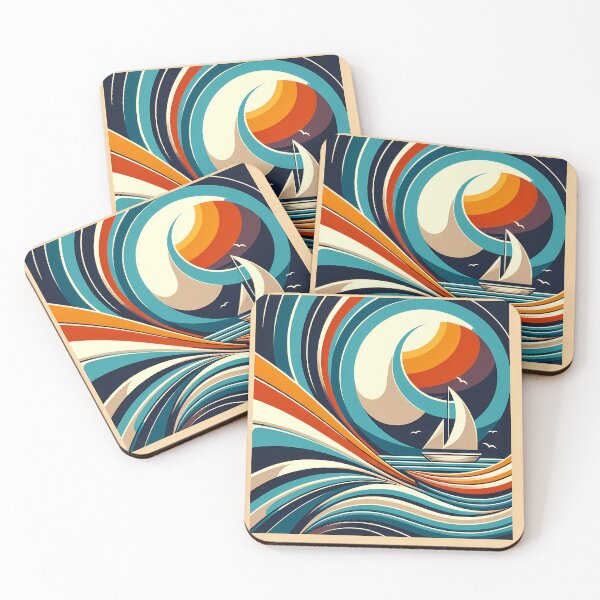 Item preview, Abstract Sailboat in Geometric Waves designed and sold by InkSmithery.