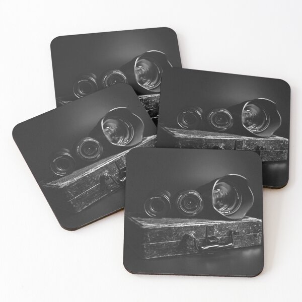 Item preview, A black-and-white photo of camera lenses on a vintage box. designed and sold by RinaZik.