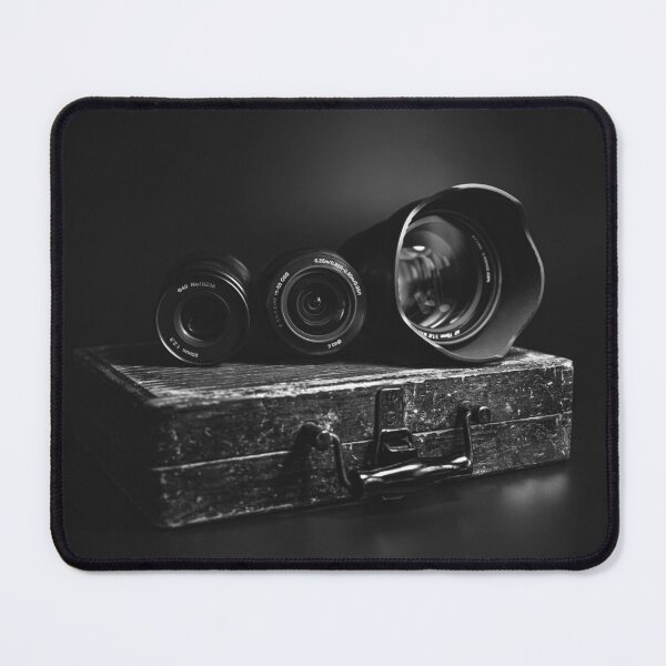 Item preview, A black-and-white photo of camera lenses on a vintage box. designed and sold by RinaZik.