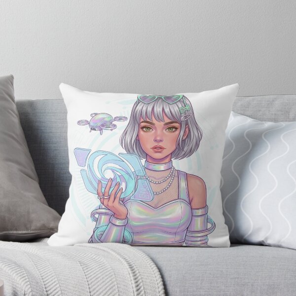 Item preview, Holographic Cyber Girl Sticker Futuristic Tech Aesthetic Y2K Sci-Fi Baddie Iridescent Space Girl Art designed and sold by Wander & Whim Designs.
