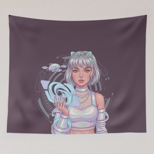 Item preview, Holographic Cyber Girl Sticker Futuristic Tech Aesthetic Y2K Sci-Fi Baddie Iridescent Space Girl Art designed and sold by Wander & Whim Designs.