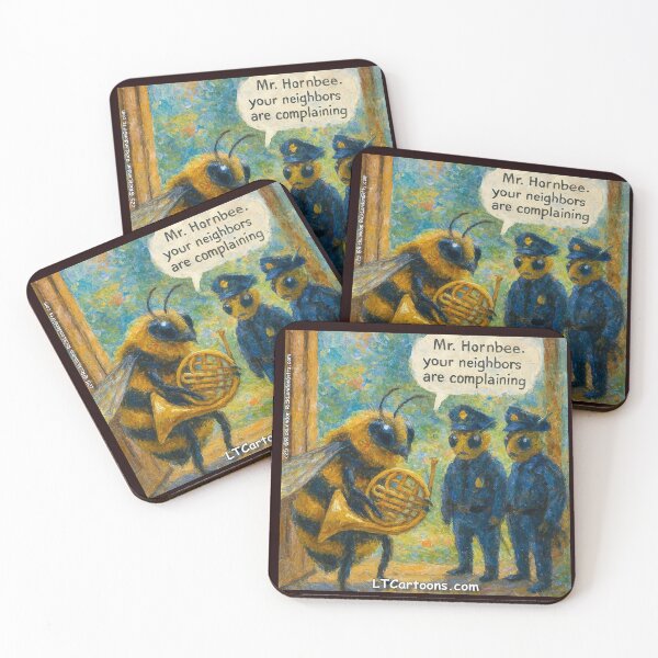 Item preview, Mr. Hornbee’s Noise Complaint – Funny Bee Pun Cartoon designed and sold by Rick London Gifts.