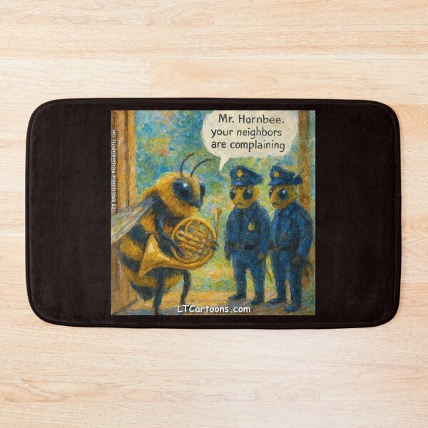 Item preview, Mr. Hornbee’s Noise Complaint – Funny Bee Pun Cartoon designed and sold by Rick London Gifts.