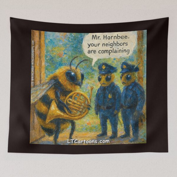 Item preview, Mr. Hornbee’s Noise Complaint – Funny Bee Pun Cartoon designed and sold by Rick London Gifts.