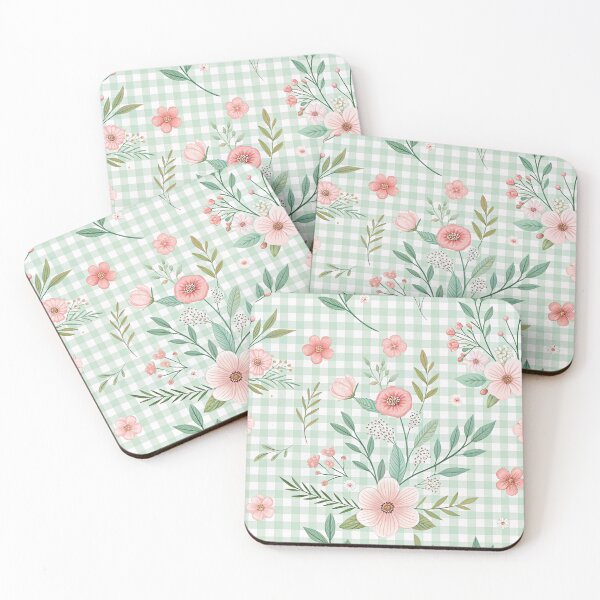 Item preview, Pastel Pink Wildflowers on Sage Green Gingham designed and sold by Nyx Creates.