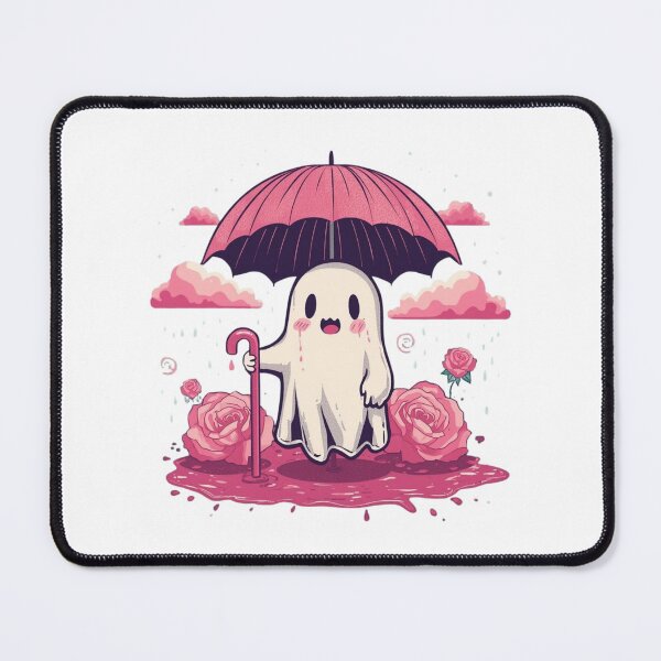 Item preview, Pink Rainy Ghost - Cute Spooky Kawaii Ghost with Umbrella and Roses designed and sold by fotoNoz.