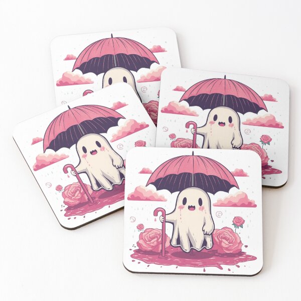 Item preview, Pink Rainy Ghost - Cute Spooky Kawaii Ghost with Umbrella and Roses designed and sold by fotoNoz.