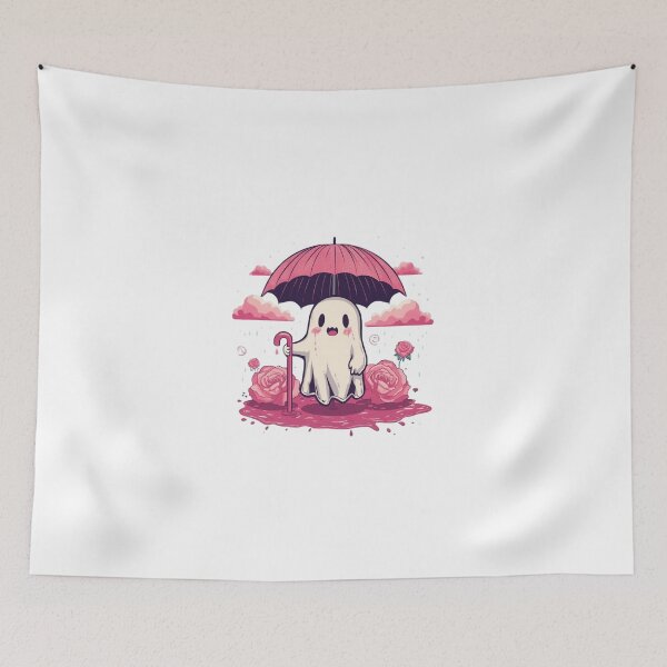 Item preview, Pink Rainy Ghost - Cute Spooky Kawaii Ghost with Umbrella and Roses designed and sold by fotoNoz.