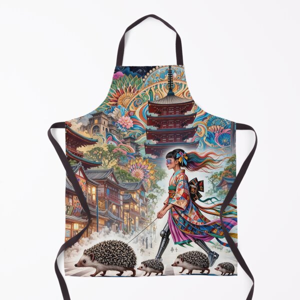Item preview, Geisha in Kimono with Hedgehogs on Japanese Street Crossing designed and sold by M-Y-A-R-T-.